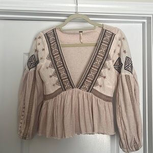 Free People Pink Embroidered Blouse
